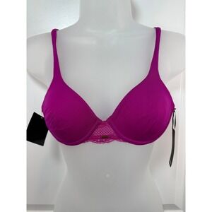 NWT BeMe New York Demi Bra Magenta Purple Lace Trim Underwire 32A Designer Girly